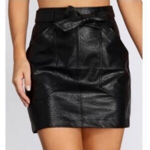 Shinestar Women's Faux Leather Belted Mini Skirt
Black Size M